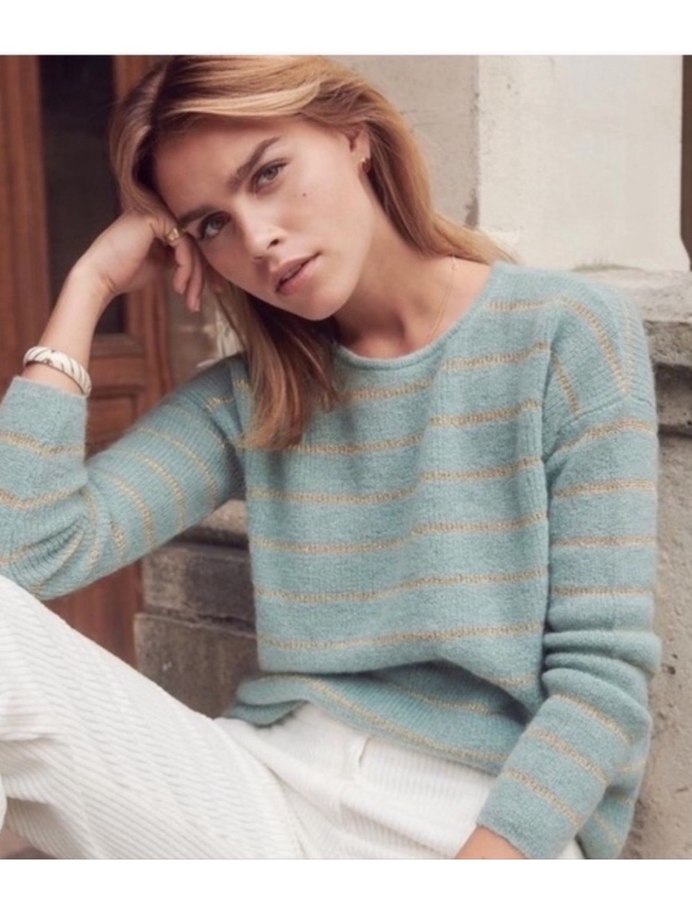 Sezane Gaspard Cardigan Mohair Alpaca Reversible Buttoned Striped Sweater Small
